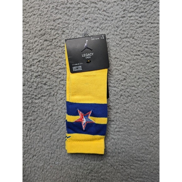 Air Jordan Legacy Dri-Fit Crew Socks Mens Large 9-11 Yellow NBA All-Star Stripe - Picture 3 of 5